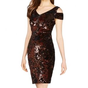 Calvin Klein | Velvet Sequin Embellished Cold Shoulder Fitted Cocktail Dress